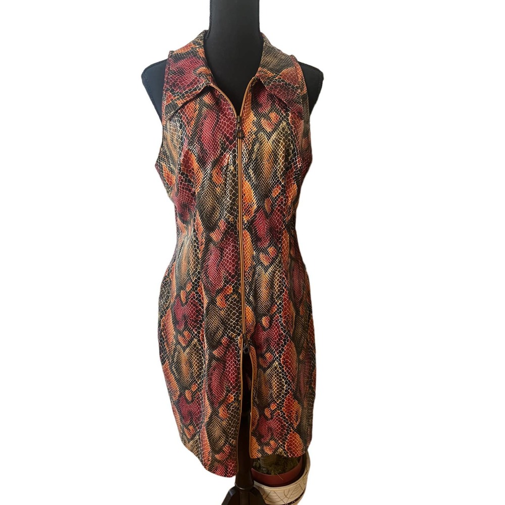 Vintage Cache Faux snakeprint sleeveless multiwear bodycon mini dress